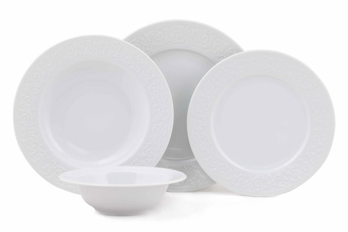 Hermia ACL24Y200 Vajilla de Porcelana Blanca de 24 Piezas para Comedor y Cocina